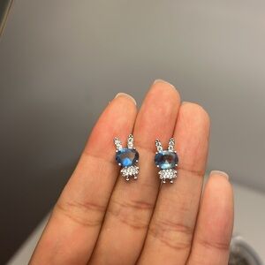 Blue and Silver Bunny Earrings with 925 silver stub